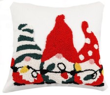 Santa Gnomes Embroidered Tuff Holiday Cotton Throw Pillow Cover 18  Home Decor