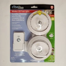 Rite Lite Remote Controlled Wireless LED Puck Lights Set of 2 Easy Install