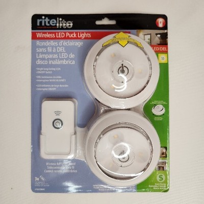 Rite Lite Remote Controlled Wireless LED Puck Lights Set of 2 Easy ...
