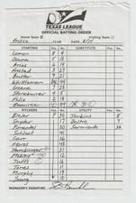 8-14-10 Frisco Roughriders Game Used Lineup Card - Joaquin Arias - Texas Rangers