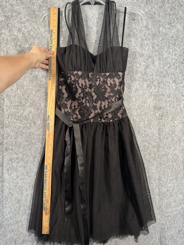 Abito tabù vintage anni 90 Y2k taglia small nero stravagante fata pizzo tulle Halter - Foto 7 di 13