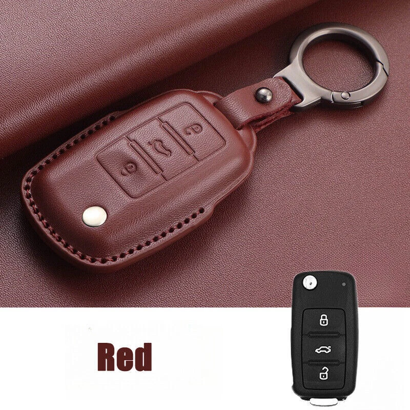 Genuine Leather Car Key Fob Case Cover For VW Golf Tiguan CC Jetta Passat Beetle - Imagem 4 de 4