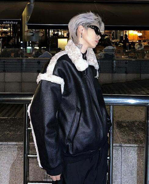 Men's Short Jacket Punk Gothic Black Faux Leather Jacket Fur