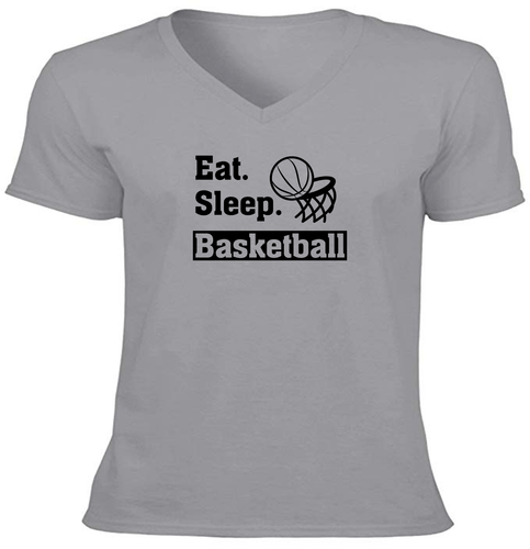 Basketball Sports Vneck T-Shirt Outdoor Gaming Motivational Basketball Eat Sleep - Picture 5 of 17