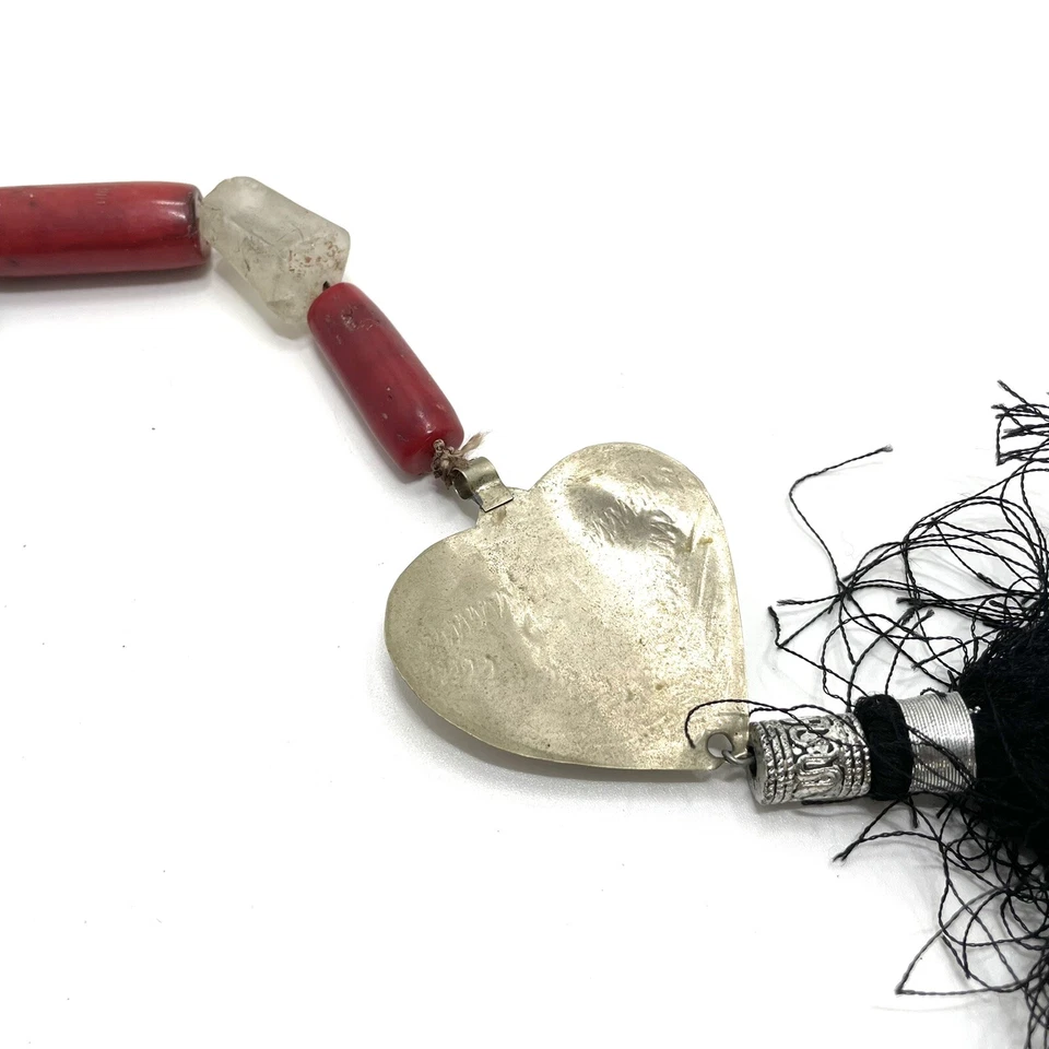 Llavero vintage años 80 corazón borla llavero negro rojo plata Foto 3 de 4