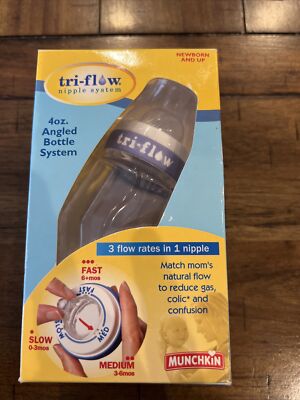 U/ Munchkin Angled Bottle System Tri-Flow Nipple 4 Oz 2005 Newborn Colic