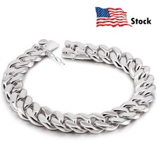 925 Sterling Silver 13.5mm Cuban Chain Bracelet Lenght 7.5"-10" for Men Women