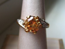 SILVER  GOLD TONE  IMITATION CITRINE  CUBIC ZIRCONIA RING - Size 7