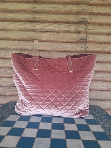 Bolso de Mano Grande Acolchado Malva Rosa Terciopelo Frontal Lona Trasera - Imagen 2 de 4