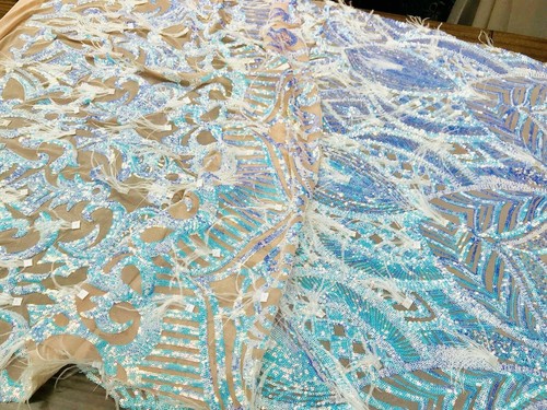 DAMASK FEATHERS SEQUINS ON A 4 WAY STRETCH MESH-PROM-BY YARD. - Picture 61 of 88