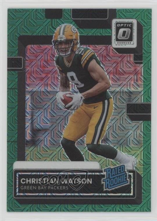 2022 Donruss Rated Optic Preview Green Mojo Christian Watson Rookie RC 7rf