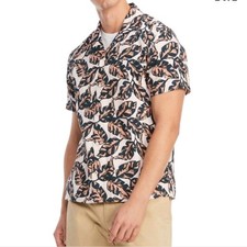 Tommy Hilfiger Lou Tropical Palm Linen Blend Button Front Camp Shirt Size XL