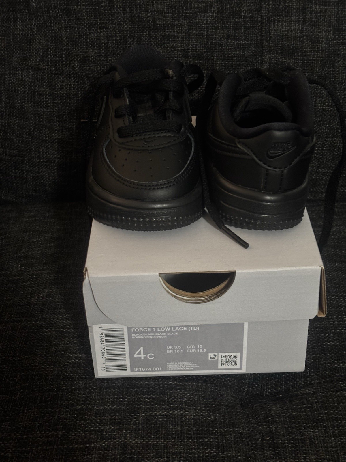Nike Air Force 1 Force 1 Low Lace (TD) Black Leather Low Top Toddler 4C