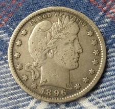 1896 Barber Silver Quarter, United States of America Silver 25C, Full LIBERTY