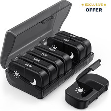 Extra Large 7 Day Pill Box Organizer AM PM 2 Times Day Vitamins Medication Black
