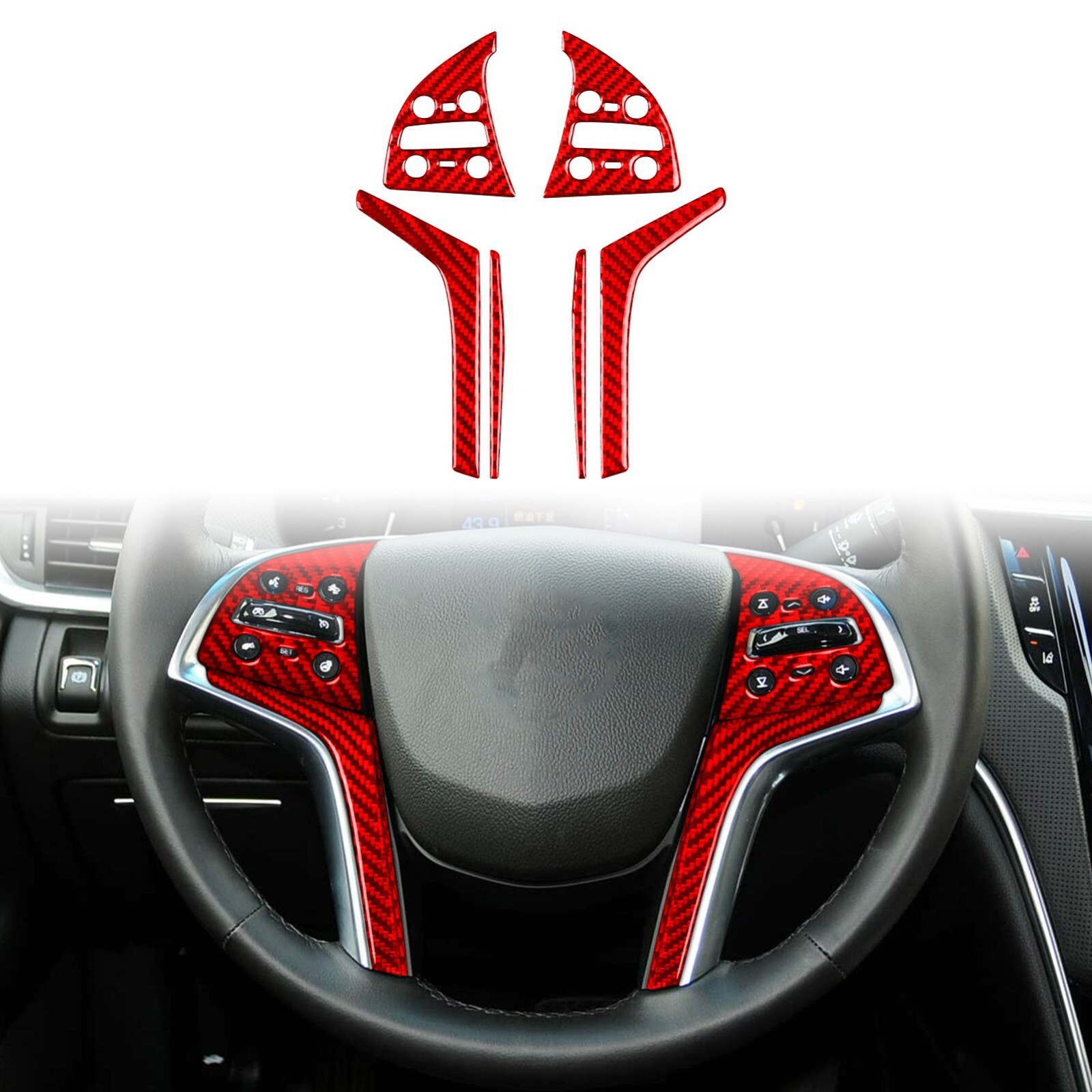 Red Carbon Fiber Rear Headlight Tail Light Cover Trim For Cadillac XTS 2013-2019