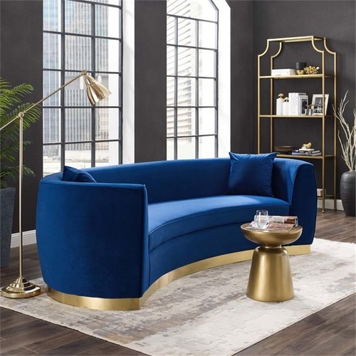 Modway Resolute Curved Performance Velvet Stainless Steel Sofa in Navy - Picture 3 of 6