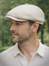 Beige Linen Canvas Newsboy Hat Men Baker Boy Cap Summer Driving Gatsby Natural