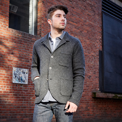 Corridor Baby Alpaca Wool Knit Blazer Sweater Jacket Gray Tailored Soft Men s S