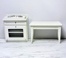 Dollhouse Miniature White Wood Table  Stove Lot Of 2  1:12 Scale