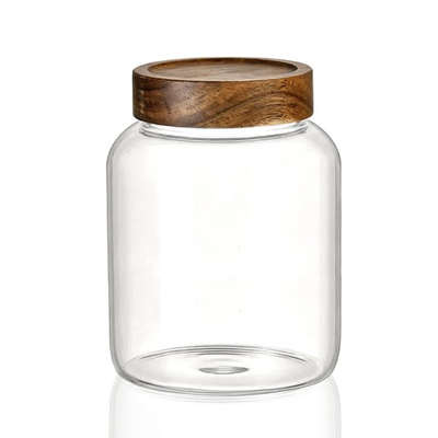 #ad 49 Fl oz 1450 ml Large Glass Jar with Wooden Screw On Lid Wide Mouth Clear A... $29.73