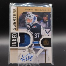 Upper Deck 2024-25 SP Game Used Inked Sweaters Hellebuyck Patch Auto /15