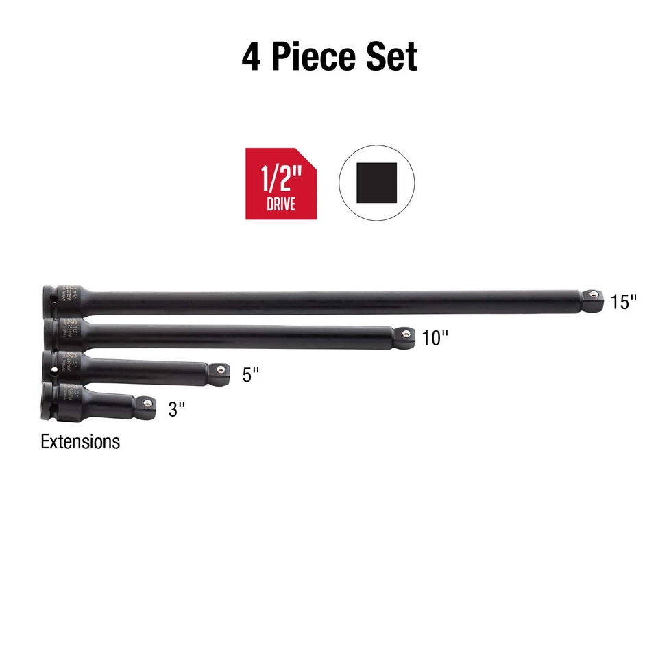 2504, 1/2 Inch Drive Impact Extension Set, 4 Piece, SAE, 3 Inch - 15 Inch, Cr... - Image 2 of 4