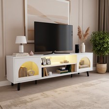 Image of TV Cabinet with LED Lights Entertainment Centre TV Stand Media with 2 Glass Door