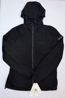 Calvin Klein Jacket Black Hooded Windbreaker Zip Logo Solid Casual Regular Men M