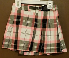 Justice Girls Faux Wrap Kilt Skirt Pink Black Plaid Built In Short Skort Med 10
