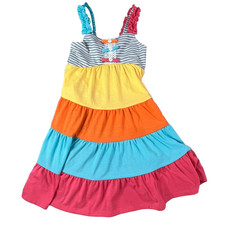 Jona Michelle Girls 5 Rainbow Tiered Dress Sleeveless Striped Bodice Color
