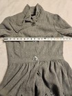 Gray wool blend women’s short coat dress size 8 with high collar, front button closure, and floral pattern on fabric.