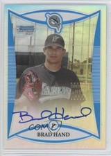 2008 Bowman Draft Prospects Chrome Refractor 333/500 Brad Hand #BDPP124 Auto 0s3