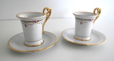 ESPRESSOTASSEN GENUSS MIT STIL GOLDRAND GIRLANDEN  VOLKSTEDT PORZELLAN 2 STÜCK
