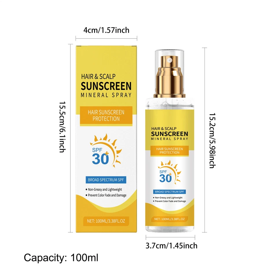 Hair Sunscreen Spray SPF 30 UV Protection Skin SunBlock For Hiking & Beach 100ml - Image 2 of 4