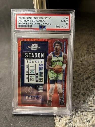 2020-21 Contenders Optic Anthony Edwards Rookies RC Asia Red Wave #16 PSA 9
