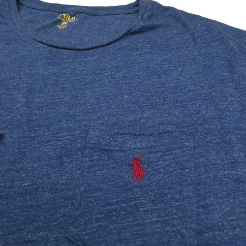 POLO RALPH LAUREN CREW T-SHIRT -XXL- NAVY BLUE LONG SLEEVE POCKET RED PONY - Foto 2 di 7
