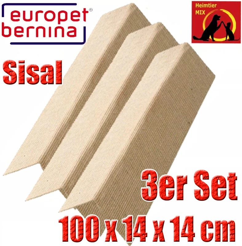 EUROPET-BERNINA 3xEck-Kratzbrett Wandkratzbrett Ebi Kratzecke Sisal Kratzfläche 1000 x 14 x 14mm