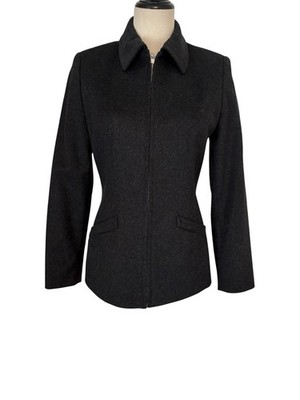 Vtg 90 Saks Fifth Ave The Works Moto Jacket Wool Cashmere Black Petite Sz 2 Zip