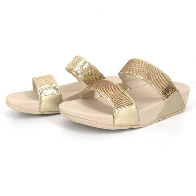 FitFlop Lulu Slip On Sandals Womens Size 9 Gold Sequin 2 Bar Slide Shoes