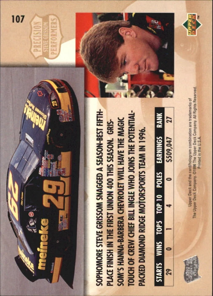 1996 Upper Deck #107 Steve Grissom PP - RAC - Image 2 of 2
