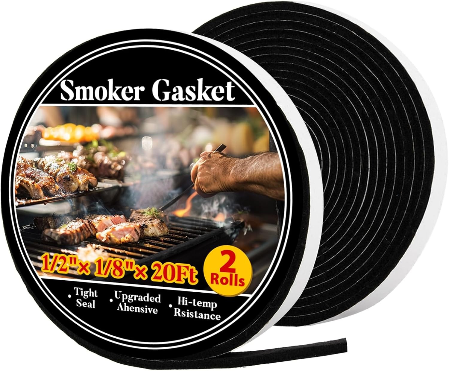 Smoker Gasket Seal - Grill 2 Pack Black 20 Ft 1/2"x1/8" Heat