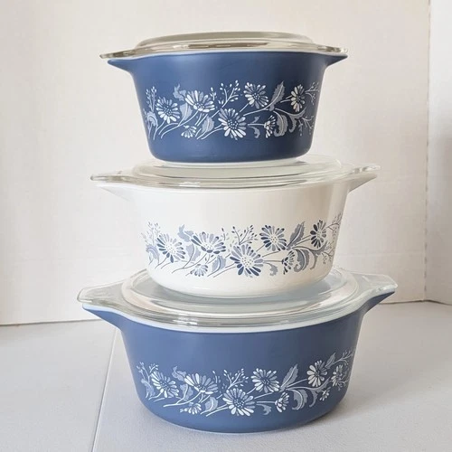 New ListingVintage PYREX Colonial Mist Cinderella Casserole Set w/Lids – 473-B 474-B 475-B
