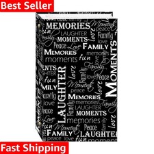 3-Ring Photo Album 300 Pockets Hold 4x6 Photos, Black  White Words Design