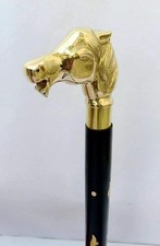Vintage Brass Horse Head Walking Cane Inlay Wooden Folding Walking Stick Gift