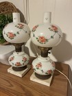 Rare Vintage Hand Painted Milk Glass Lamps Set of 2 Floral Design Works Great — photo 2