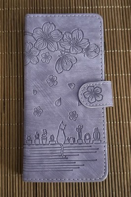Purple Cat Flower Wallet Phone Case Flip Cover Card Holder Cute Cat Design