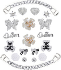 Bling Shoe Charms For Girly Butterfly Chain Accessories Cute Silver 20 Pcs New