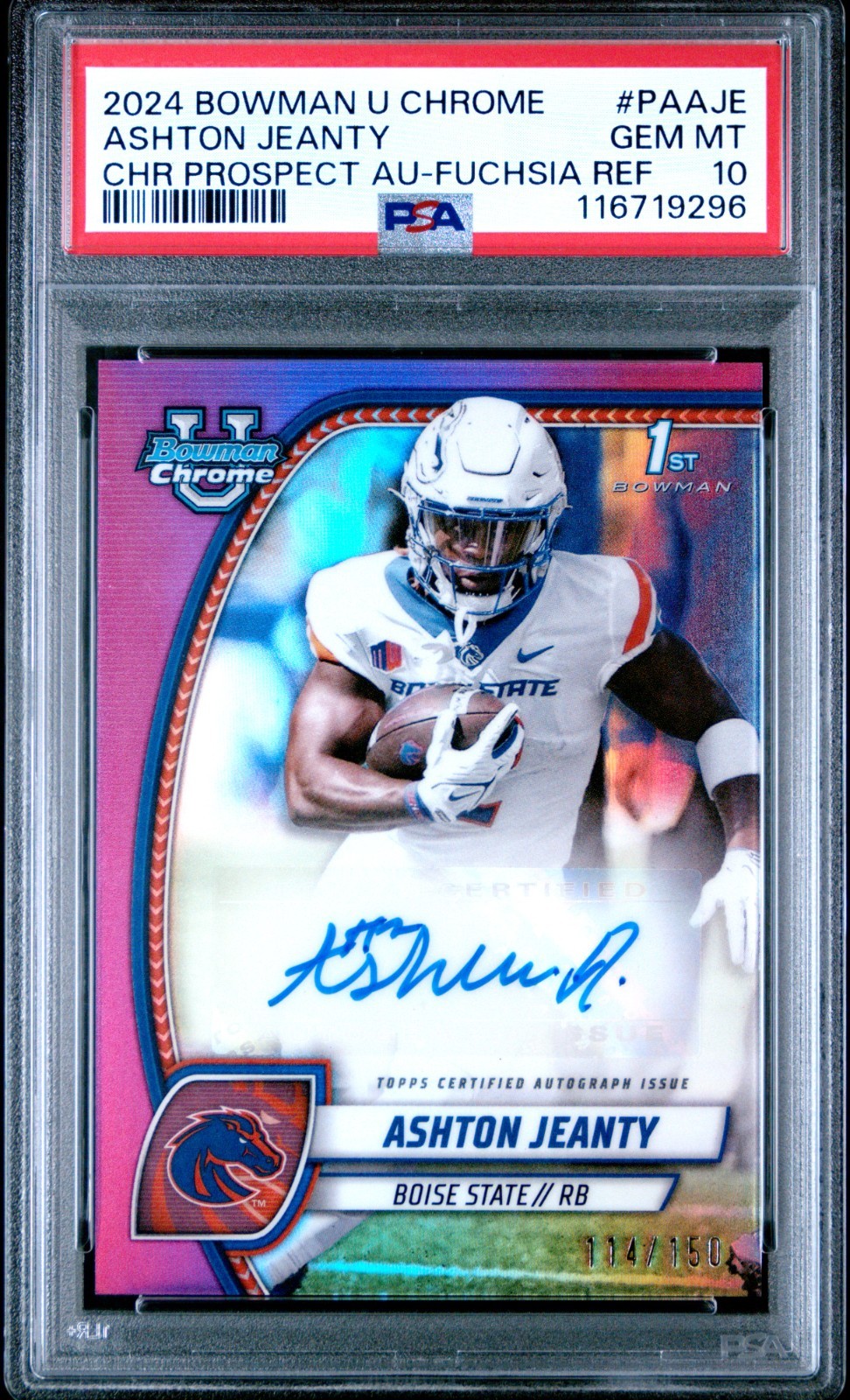 2024 Bowman U Chrome Ashton Jeanty Rookie RC Fuchsia Refractor /150 Auto PSA 10