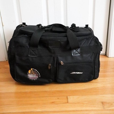 Black Canvas Rolling Duffle Bag Carry-on Luggage Weekender Travel Planet Fitness
